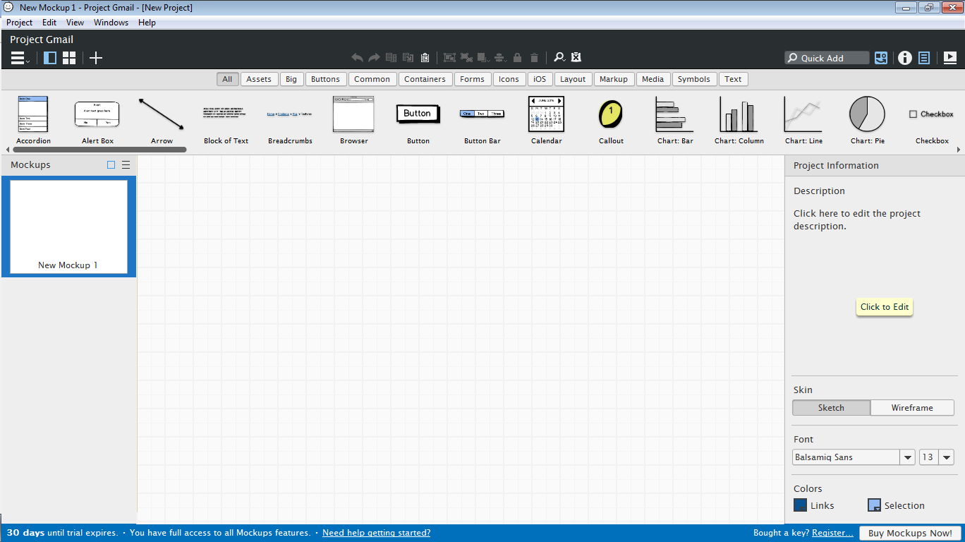 Balsamiq Mockups - prvá obrazovka